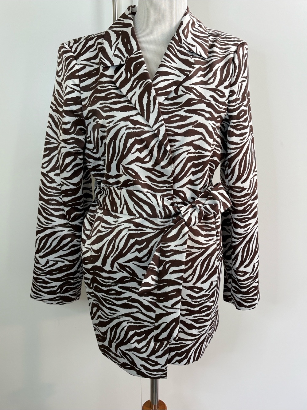 Danillo Brown Zebra-Print Wrap Blazer - 14